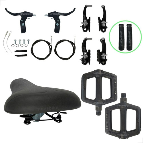 Kit Freio V-brake Completo + Selim Bike Banco Molas + Pedal