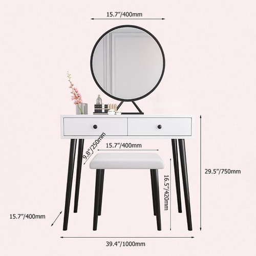 Juego Tocador Maquillaje C/ Taburete 2 Cajones C/ Espejo