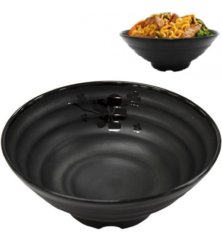 Bowl Oriental Tigela Japonesa Melamina 1200ml Preto Fosco