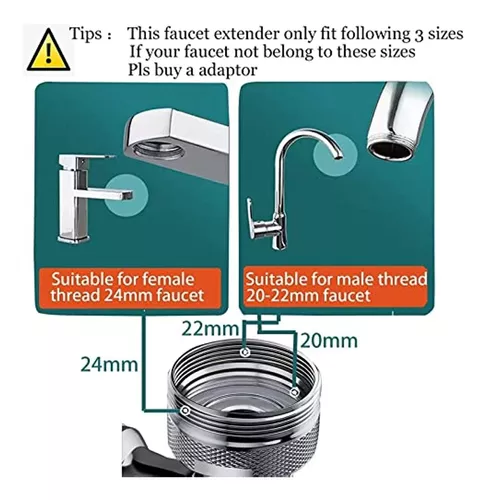 Adaptador de metal giratoria para la cocina del agua del grifo grifo  aireador de 22 mm a 24 mm macho