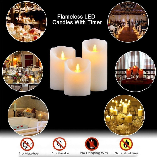 Velas Led Sin Llama Que Funcionan Con Pilas, 3 Piezas