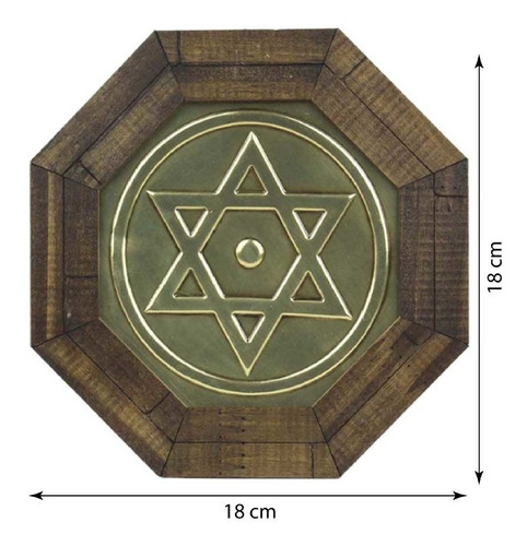 Quadro Oitavado Radiônico Estrela De Davi 18cm Cor Dourado Cor Da Armação Marrom