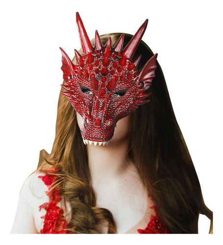 4 Máscara De Cosplay Máscara De Media Cara Dinosaurio Rojo