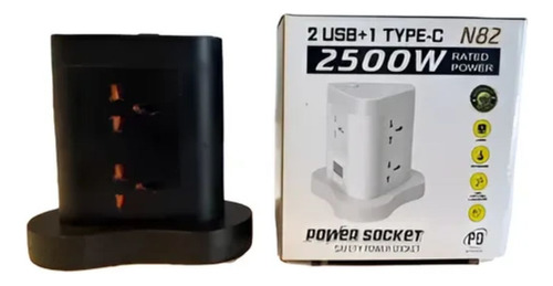 Zapatilla Torre 6 Tomas Universal 220v + 3 Usb Carga Rápida Negro