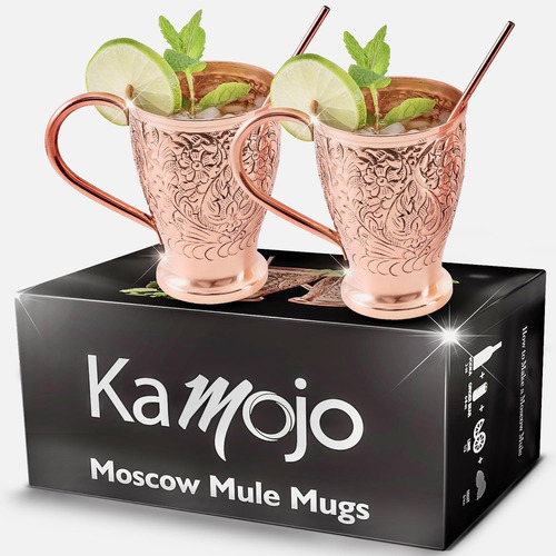 Moscow Mule Mugs Set Of 2 - Premium Unique Embossed Desig...