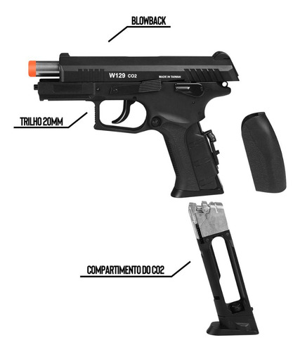 Pistola Wingun W129 6.0mm +10un.co2 +coldre + Bbs