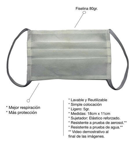 Imagen 2 de 10 de Barbijo Antibacterial Tapaboca X 5 80g Reutilizable Lavable