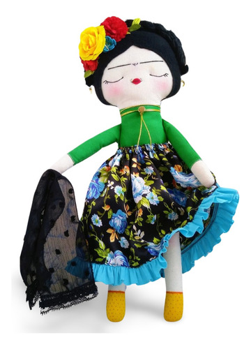 Frida Kahlo Muñeca De Tela/room-deco/adorno/arte Textil 35cm