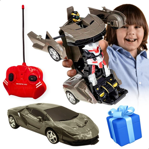 Carrinho de Controle Remoto 2 em 1 Vira Robô Presente Aniversário Natal Dia das Crianças para Menino 5 6 7 Anos Carro de Controlo Remote com Luz 2 funções Robô-Car Titanium