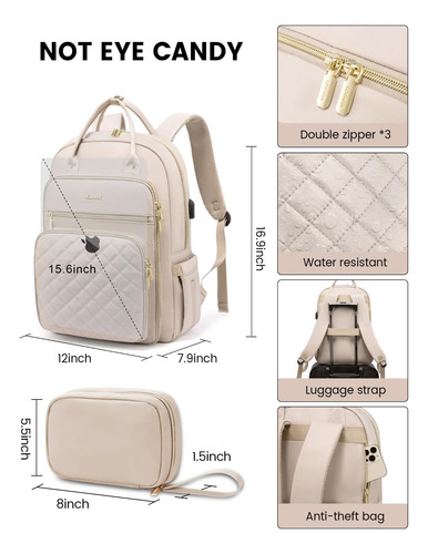 Mochila Para Computadora Portátil Para Mujer, 15.6 Pulgadas,
