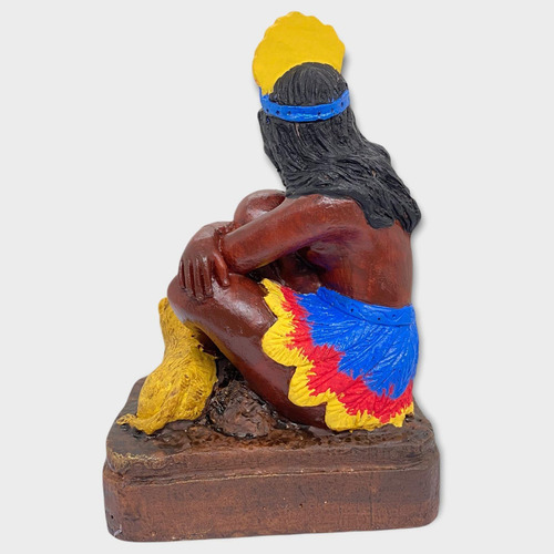 Escultura Cabocla Jurema Penas Coloridas 16 Cm Em Resina