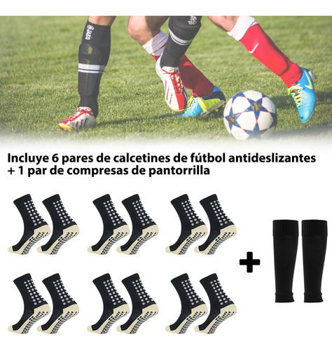 Medias Calcetas Futbol Antideslizante Set 6 + Pantorrillera
