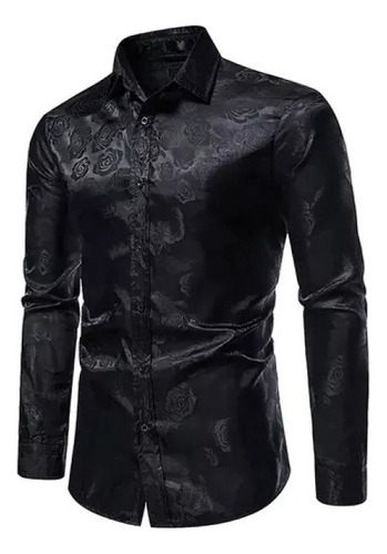 Camisa Hombre Manga Larga Botón Estampado Rosa Slim