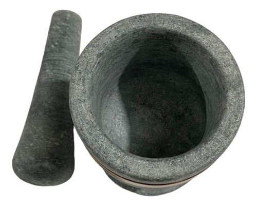 Pilão De Pedra Sabão Socador Com Acabamento Em Cobre Cor Cinza Natural