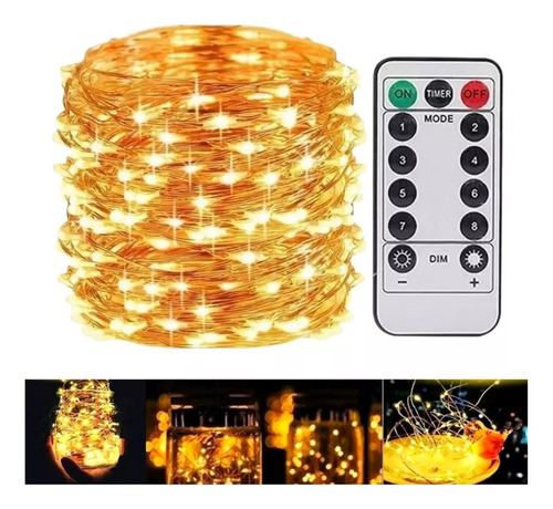 Luces Garland Decorativas Tira Led 10m 100 Led Con Control Color de la luz Blanco cálido