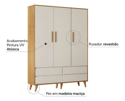 Quarto De Bebê Completo Gran Lorena Berço Guarda-roupa Cô... Cor Off white
