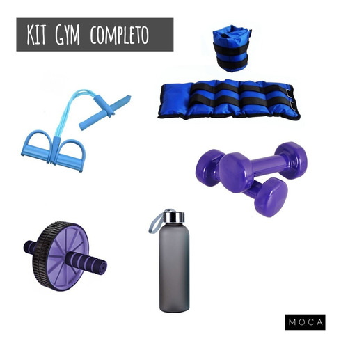 Kit Gym Full-mancuernas-1k,tobipesas 3kg,botella,banda,rueda