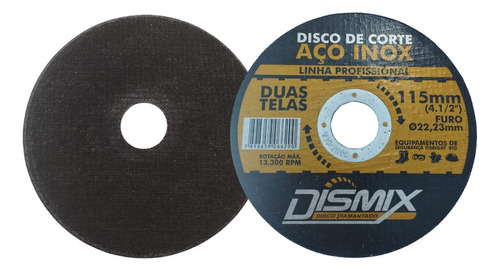 Kit 50x Discos Corte Aço Inox Dismix 115mm Duas Telas Cor Preto
