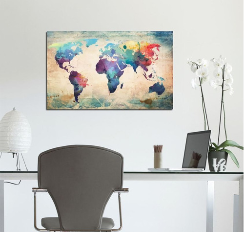 Cuadro 30x45cm Mapa Mundo Planisferio Planeta Watercolor M2