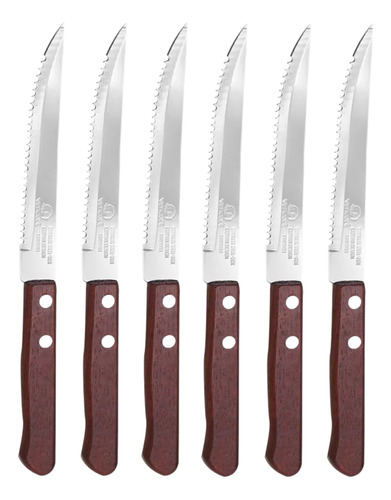 12 Cuchillos Sierra Carne Asado Mesa Mango Madera 11cm 12 Pz