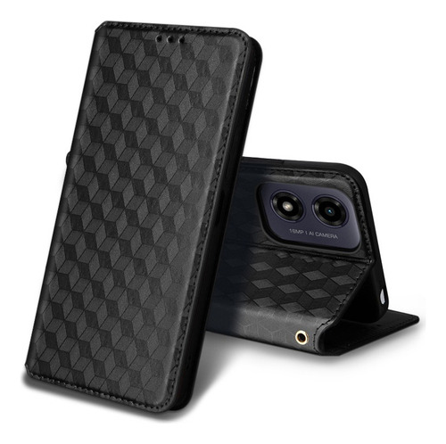 For Motorola Moto G04 Cubic Pattern Pu Wallet Card Slot Case