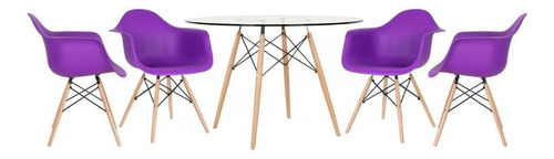 Kit - Mesa Eames Tampo Vidro 120 Cm + 4 Cadeiras Eiffel Daw Cor Roxo