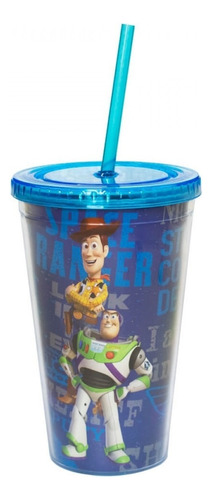 Copo Com Canudo Toy Story 450ml Azul Disney