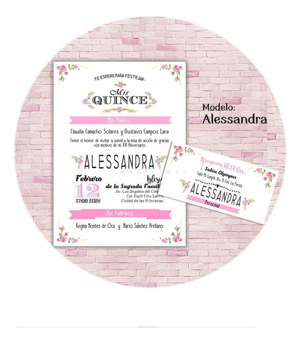 Invitacion Para Xv Años Imprimible Personalizada Alessandra
