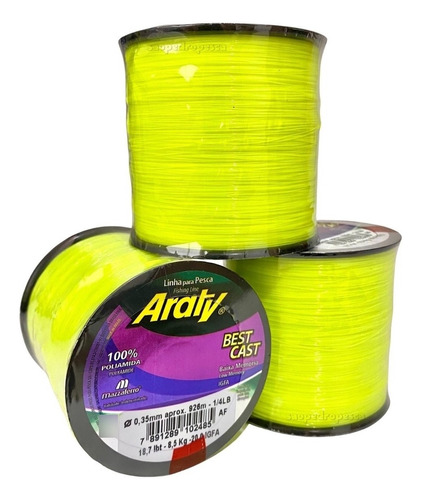 Linha Monofilamento Araty Best Cast - Escolha A Espessura Cor Amarelo Fluorescente Espessura 0,35mm - 926m - 18,7lb