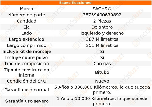 Set 2 Amortiguadores Del Sachs® C2500 Rwd V8 5.0l 88 Al 91