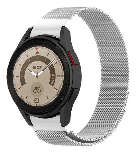 Pulseira Milanes Metal Compatível Com Galaxy Watch5 Pro 45mm Cor Prata