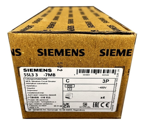 Kit Llave Termica Termomagnetica Tripolar 63a Siemens X4 Uds