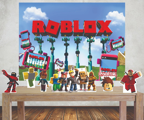 Imagem 1 de 5 de Kit Festa Roblox Painel Poli Banner + Displays Adesivo