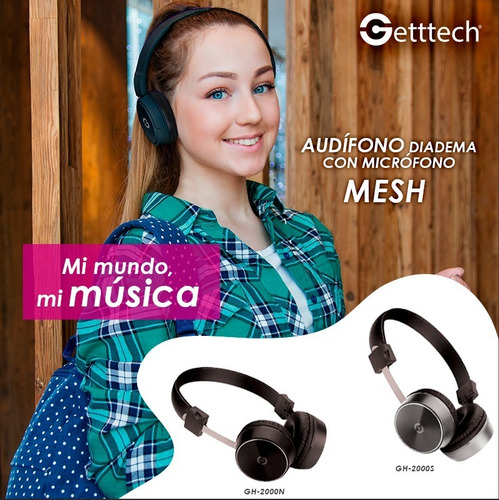 Diadema Con Micrófono Getttech Mesh Gh-2000n, Negro