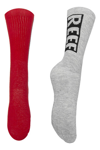 Medias 1/2 Caña Reef Crew Sock Lp Gris Rojo Hombre