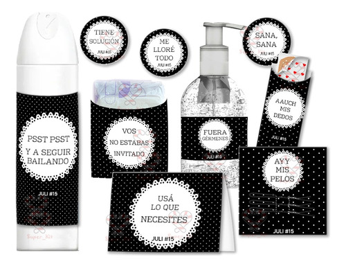 Kit Emergencia Sos Para Baños Puntos Blanco Y Negro Editable