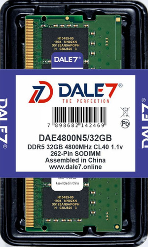 Memória Dale7 Ddr5 32gb 4800 Mhz Notebook Kit C/05 Unid