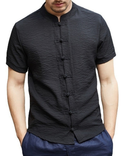 Camisa Cuello Mao Manga Corta Botón Chino