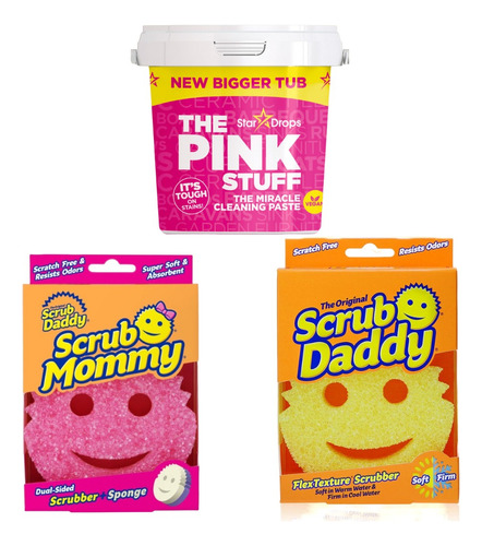 Esponja Scrub Daddy + Pasta Pink Stuff + Esponja Scrub Mommy