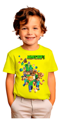 Polera Estampada Algodon Niño Juego Minecraft Exclusivo001