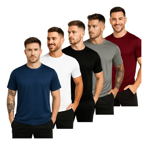 Kit 5 Camisetas Dry Fit Masculina Lisa Básica Academia Secar