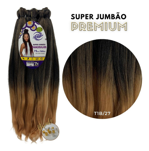 Jumbo Premium - Cabelo Sintético - Ombré Hair Ser Mulher Cor T1B/27 Preto/Mel