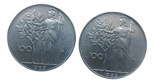 Onesmile:) Lote De 2 Monedas Italianas 100 Liras 1965 1966 (Usado)