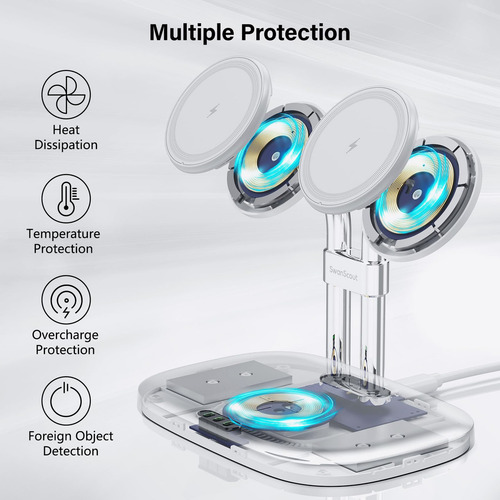 Swanscout Wireless Charger for Magsafe, Magnetic Charger Dual for iPhone 16/15/14/13/12 Series, Charging Station for AirPods Pro 2/Pro/4/3/2, 706 m for Apple