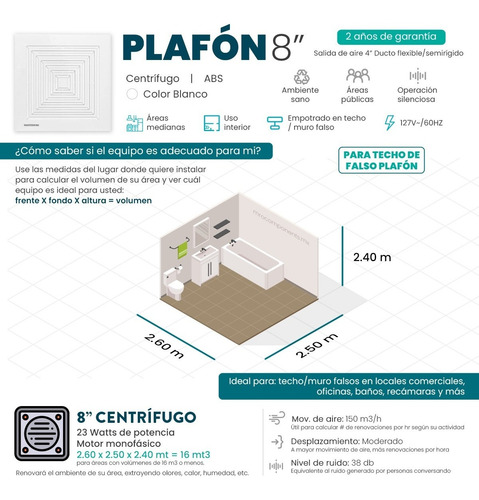 Imagen 2 de 10 de Extractor Techo Pared Plafon 8'' Blanco Ducto 4'' Masterfan