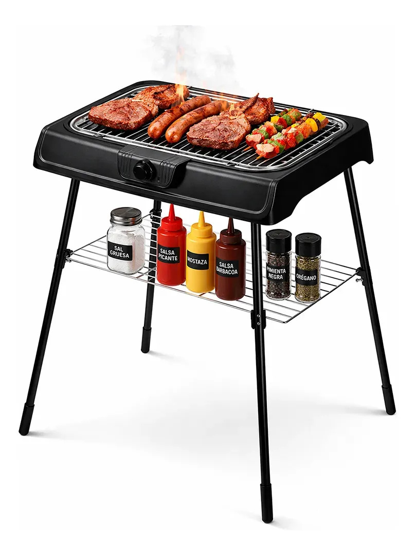 Parrilla Eléctrica Acero Inoxidable Kanji Criollo 2000w 6 Temperaturas Negro
