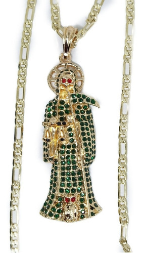 Collar De Santa Muerte Zirconias Verdes De Oro Laminado S6