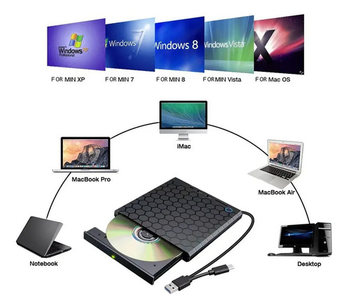 Unidad Externa De Cd Y Dvd Para Pc, Portátil, Grabadora, Lec