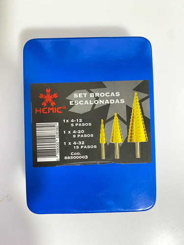 Imagen 3 de 4 de Broca Escalonada Para Metal Set X 3 Brocas 4-32mm. Hemic