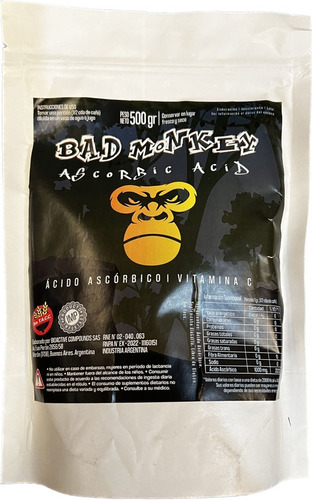 Acido Ascorbico Vitamina C Pura X500grs Sin Tacc Bad Monkey